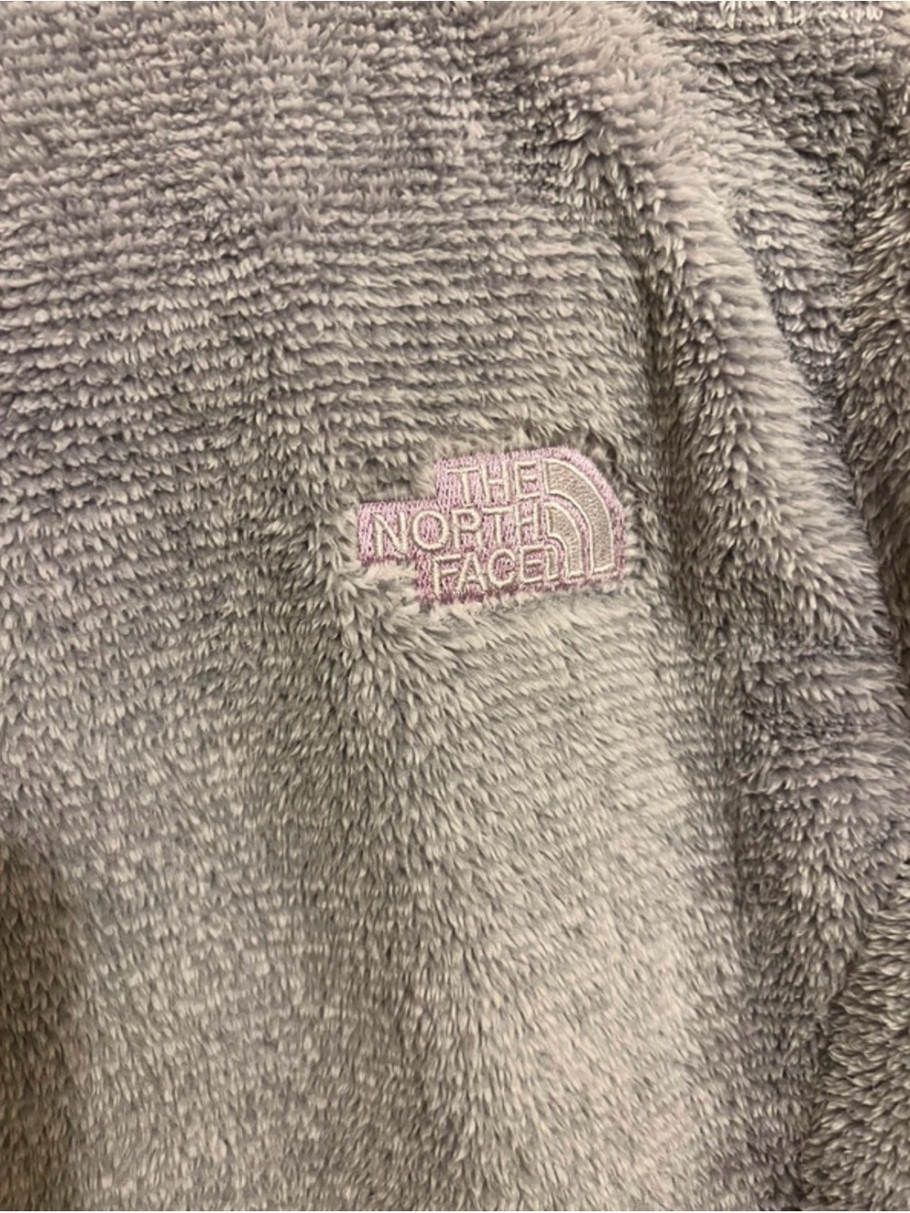 The North Face Plush Fleece Jacket - Light Gray with Pink Logo